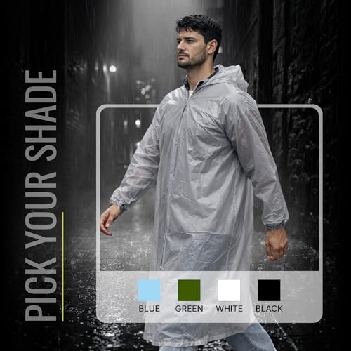 Image of Robustt EVA Reusable Raincoat with Hood (Dark Grey) - Pack of 1 | Elasticated Full Sleeves Outdoor Waterproof Raincoat for Men & Women | Rainwear | Button Closure | Knee Length | Universal Fit