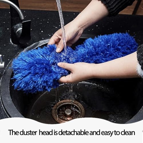 Image of Cobweb Duster with Extension Pole, Ceiling Cob Web Cleaner Kit with 2 Duster Heads, 15-100 Inch Telescopic Microfiber Cleaning Duster, Long Corner Duster Tool for High Walls, Fans, Blinds Blue