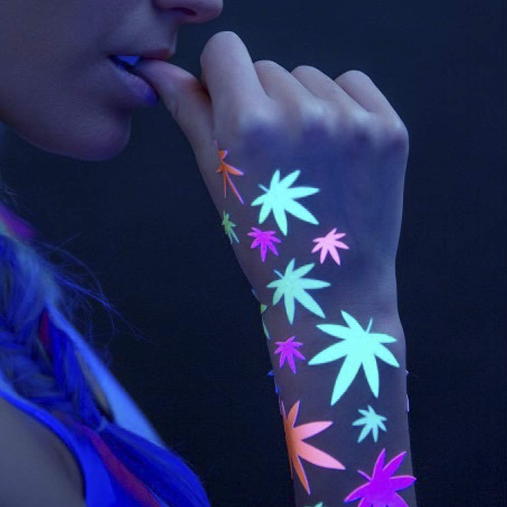 Sasswear Blacklight Body Stickers - Neon Fashion Accessories for Raves, Festivals and Glow Parties, 40/pk (Leaf)