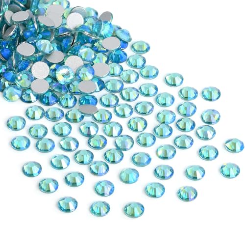 Image of Jollin Glue Fix Crystal Flatback Rhinestones Glass Diamantes Gems for Nail Art Crafts Decorations Clothes Shoes(ss4 2880pcs, Aquamarine AB)
