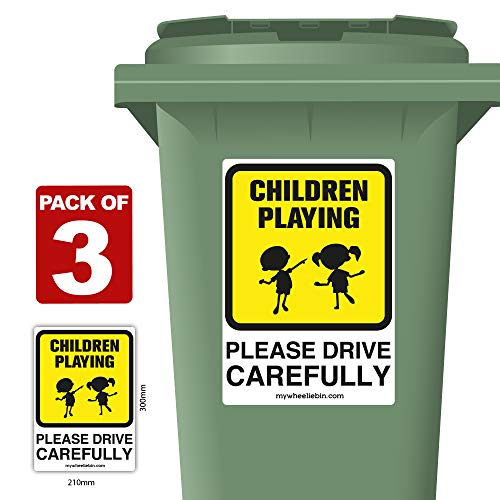 3 Pack of Children Playing Please Drive Carefully Speed Reduction Wheelie Bin Stickers