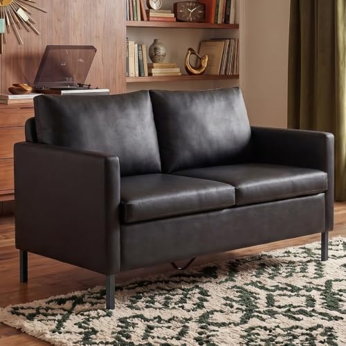 Image of TYBOATLE Black Faux Leather Small Couch Loveseat, 2-Seater for Living Room