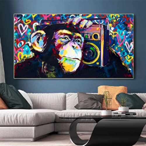 Impression singe musique 70x140cm en toile haute définition sans cadre style pop art