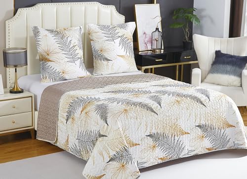 Fanny & Céline Couvre-lit Boutis épais matelassé 220x240cm avec 2 Taies 65x65cm B-1-181