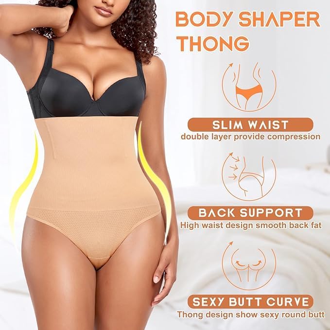 Image of ALYNE Women's Thong Shapewear with Anti-Rolling Strip, High Waist Tummy Control, Butt Lifting Body Shaper Girdle Briefs for Women, Waist Slimming Panties & Thigh Slimming Technology