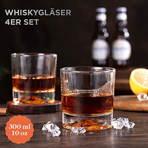 Foto von toptier Whiskygläser 4-Premium 10 OZ 300ML Scotch-Gläser, 4er-Set. Kristall-Whisky-Gläser, Glaswaren für Bourbon. Rumgläser/Bar Whiskygläser/Cognac oder Cocktail oder Wodka Klare Gläser.Geschenkbox