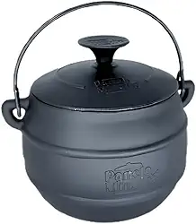 Caldeirão de Ferro Fundido Bojudo 2L com Tampa de Ferro e Alça de Aço, 14cm, Panela Mineira, Fundo Reto, Cozimento Uniforme, Ideal para Fogão, Forno, Indução, Churrasqueira, Fogo de Chão
