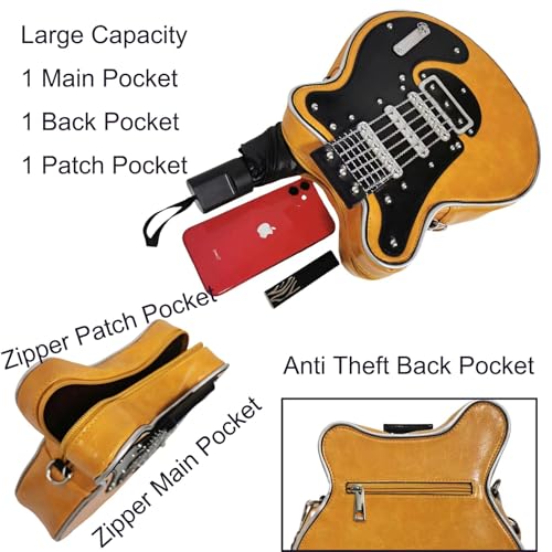 Men and Women Music Guitar Shaped Crossbody Shoulder Bag PU Leather Unique Novelty Guitar Purse4