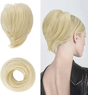 BARSDAR Ivory Blonde Hair Bun Extension - Synthetic Straight Ponytail Hairpiece - Elastic Messy Bun Scrunchies - 1 Count