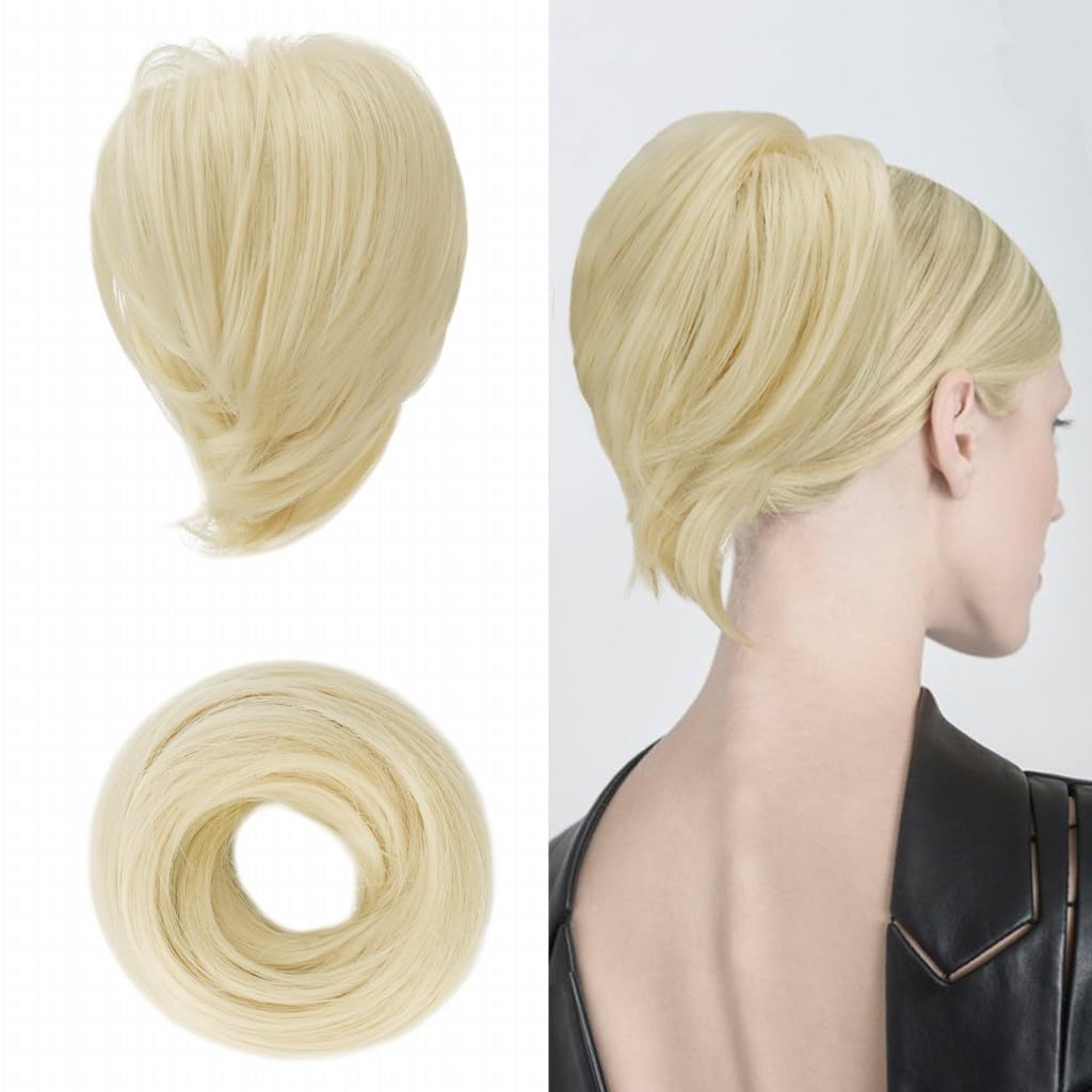 BARSDAR Chignon Queue de Cheval Extension, Postiche Synthétique Droite Entièrement Court Queue de Cheval Chignon Extensions Cheveux Accessoires Élastique Facile Chouchou pour Femme