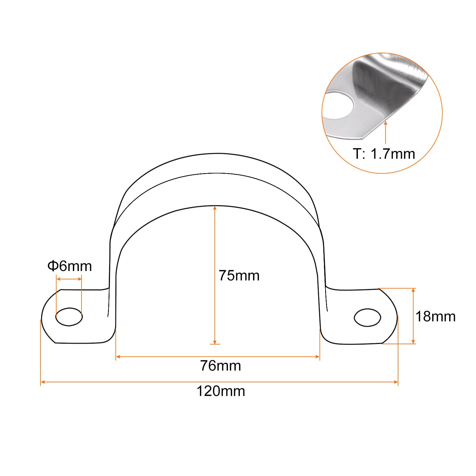 sourcing map 30pcs 3 Inch 75mm Conduit Clamps, M75 U Tube Pipe Clamp, Stainless Steel Rigid Pipe Strap, U Shaped Bracket with Two Hole for Pipe Tube Hose Wire Cord Fixing - Image 2