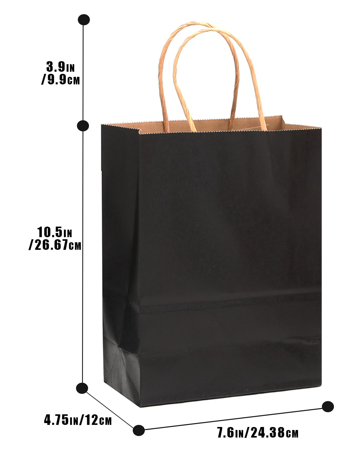 qiqee Paquete de 100 bolsas de regalo de papel negro con asas a granel de 7.6 x 4.06 x 10.5 pulgadas, bolsas de regalo de tamaño mediano, múltiples usos