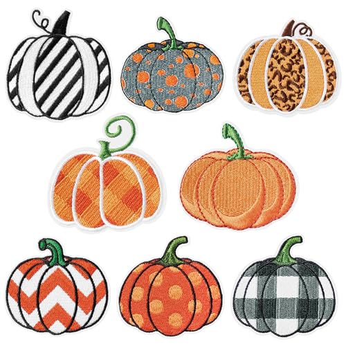 Kirako 8Pcs Pumpkin Iron on Patches Fall Thanksgiving Buffalo Plaid