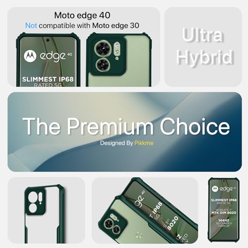 Image of Outlouders Back Cover for Motorola Moto Edge 40 | Ultra Hybrid Transparent | Full Camera Protection | Raised Edge | Crystal Clear Bumper Case (Green)