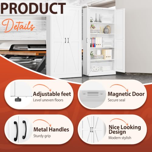 Image of PAOFIN 71 inch White Metal Storage Pantry Cabinet