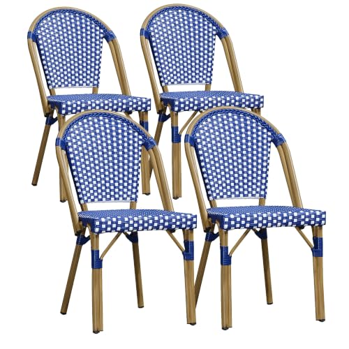 Image of PURPLE LEAF Outdoor Bistro Dining Chairs Set of 4, Bamboo Finish, Blue