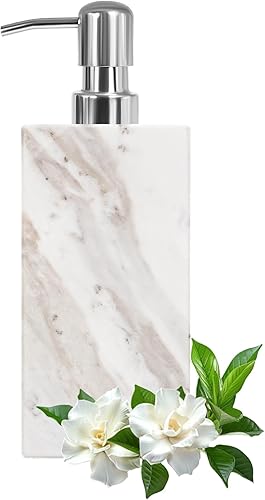 Dispensador de jabón de mármol blanco para encimera de baño y cocina, dispensador de loción y jabón líquido, botella de jabón de 6.7 onzas con bomba