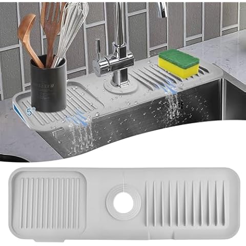 heluqu Kitchen Sink Splash Guard, 17.7" X 5.5"/24" X 5.5" Silicone Faucet Handle Drip Catcher Tray, Sink Draining Pad Behind Faucet, Water Drip Catcher Mat for Kitchen and Bathroom Protectors Cover