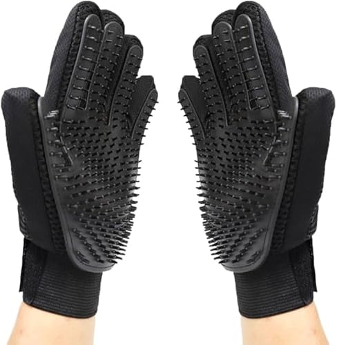 Limpet Grooming Glove- Hair remover gloves- Gentle shedding brushes for dogs, cats & horses (1 pair) (Black)