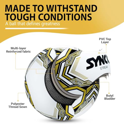 Image of Synco Streak Football | 6 Panel PVC Machine Stitched Soccer Ball | Ideal for Training on Soft & Grass Grounds | Size 5