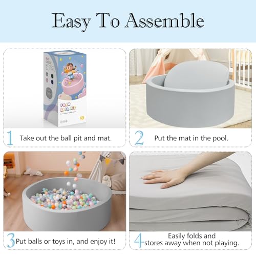 Foam Ball Pit, 35.4"x 11.8" Ball Pits for Toddlers, Soft Round Kiddie Baby Playpen Ball Pool for Kids, Ideal Gift for Babies Indoor and Outdoor Game, Grey, (Balls not Included) - Image 6