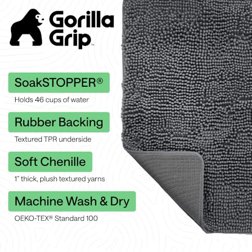 Image of GORILLA GRIP SoakSTOPPER Dog Door Mat, 60x36 Machine Washable Rug Absorbent Doormat Captures Moisture Mud Dirt, Quick Dry Soft Chenille Entryway Rugs Indoor Entrance Mats for Dog Paws, Charcoal