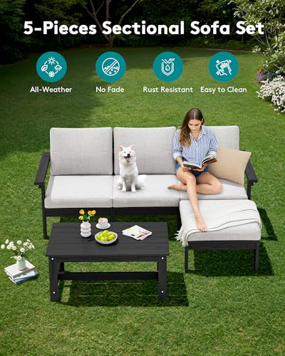 Image of SERWALL HDPE Outdoor Sectional with Ottoman & Coffee Table