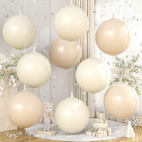Image of 9 Pcs Cream Beige Round Foil Balloons,22 Inch Round Balloons