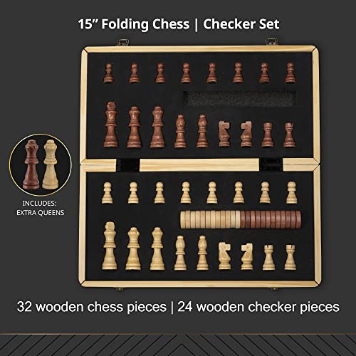 Playvibe P012A Wooden Chess Set 15'' - Checkers & Chess Board Game thumb #2