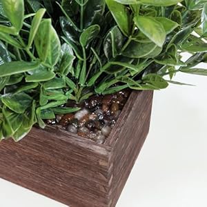 Winlyn 14 artificial boxwood plants in rectangular wood planter farmhouse greenery arrangement centerpiece faux potted herb plant for wedding dining room table kitchen windowsill mantel shelf decor  urban country home decor
