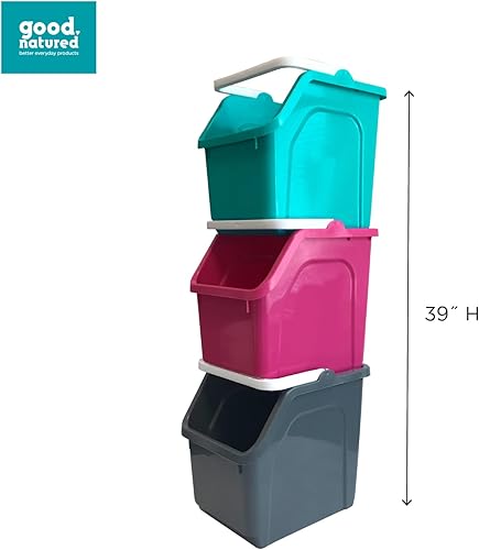 Miniatura 6 de good natured Práctico organizador de asas, paquete de 4, 6 galones  25 litros, contenedor de almacenamiento apilable con asa para cocina, armario,