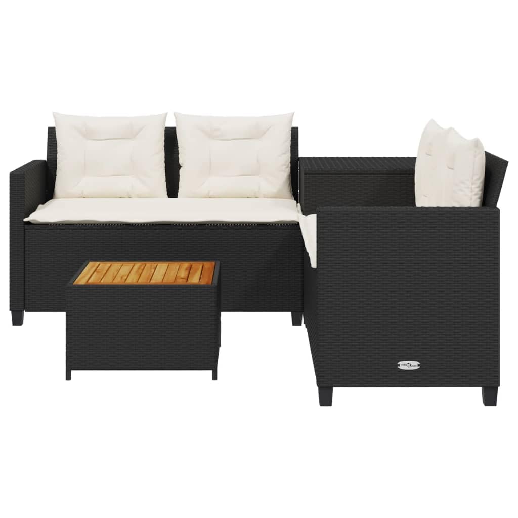 vidaXL Divano da Giardino con Tavolo e Cuscini a L Nero in Polyrattan