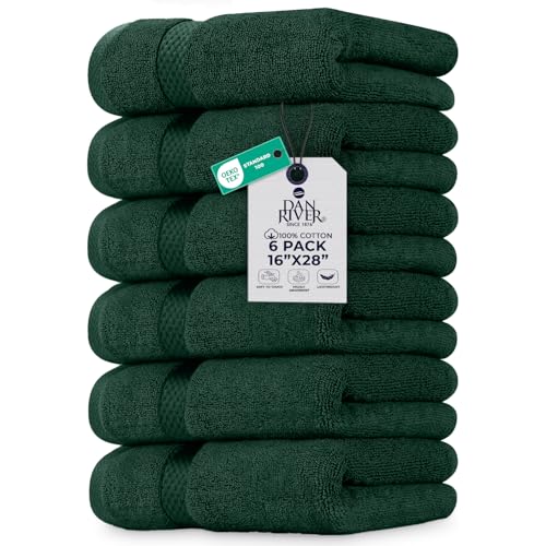 Image of DAN RIVER 6-Pack Premium Hand Towels (16x28 Inches) - 100% Cotton, Ultra Soft, Lightweight, Highly Absorbent Towels for Bathroom, Spa, Gym, Salon, Hotel, and Travel - Hunter Green