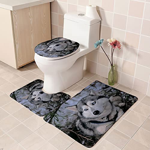 Badematten Set 3 teilig,Toilettenmatte Set,3er Badgarnitur Badezimmer Matte Set Dusch Bade Matte Vorleger Teppich 3D…