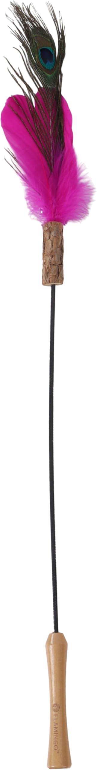 Flamingo giochi per gatti – canna da gioco per gatti Lindy 45cm, manico in legno, con matatabi, campanellino e piume – Nessuna scelta di colore possibile