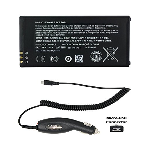 Generic World Star Replacement Battery BV-T5C 2500mAh 3.8V for Nokia/Microsoft Lumia 640 with Micro Car Charger and 2 Year Limited Warranty
