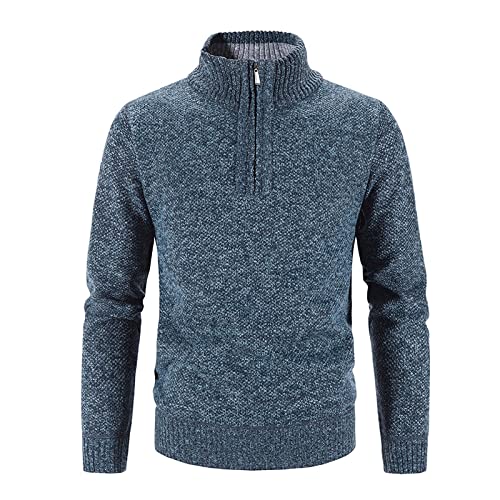 Men's Fashion Half Zip Sweater Stand Collar Textured Knit Pullover Casual Regular Fit Classic Knitted Tops - Main Image