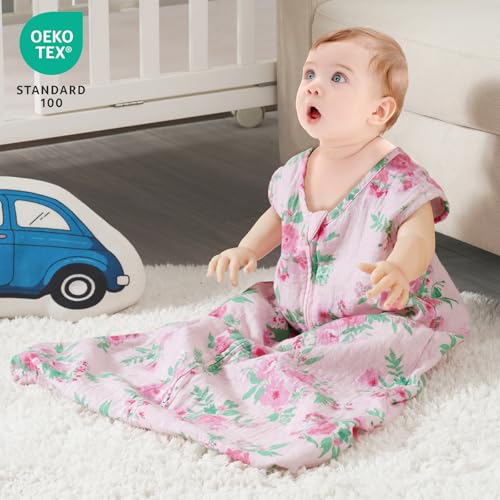 Image of david's kids Muslin Cotton Baby Sleep Sack 0-6 Months, 2 Pack 100% Cotton Sleeping Bag for Summer, TOG 0.5 Baby Wearable Blankets with 2-Way Zipper, Soft Sleep Sacks for Newborn Infant, Floral