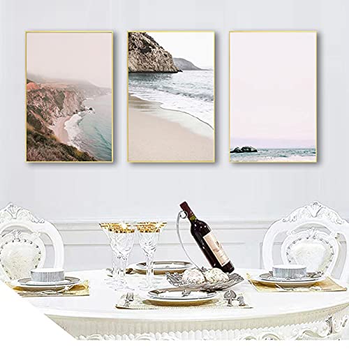 Affiche sur toile de paysage marin scandinave sans cadre pour decoration murale, lot de 3 en 60x90cm