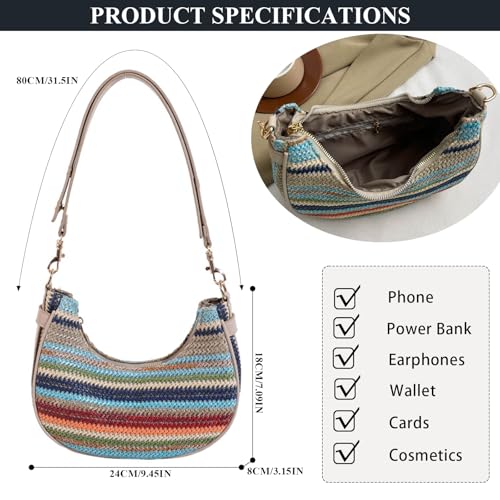 Summer Straw Purses for Women Trendy Woven Beach Bag Crescent Straw Crossbody Bags Shoulder Handbags for Vacation4
