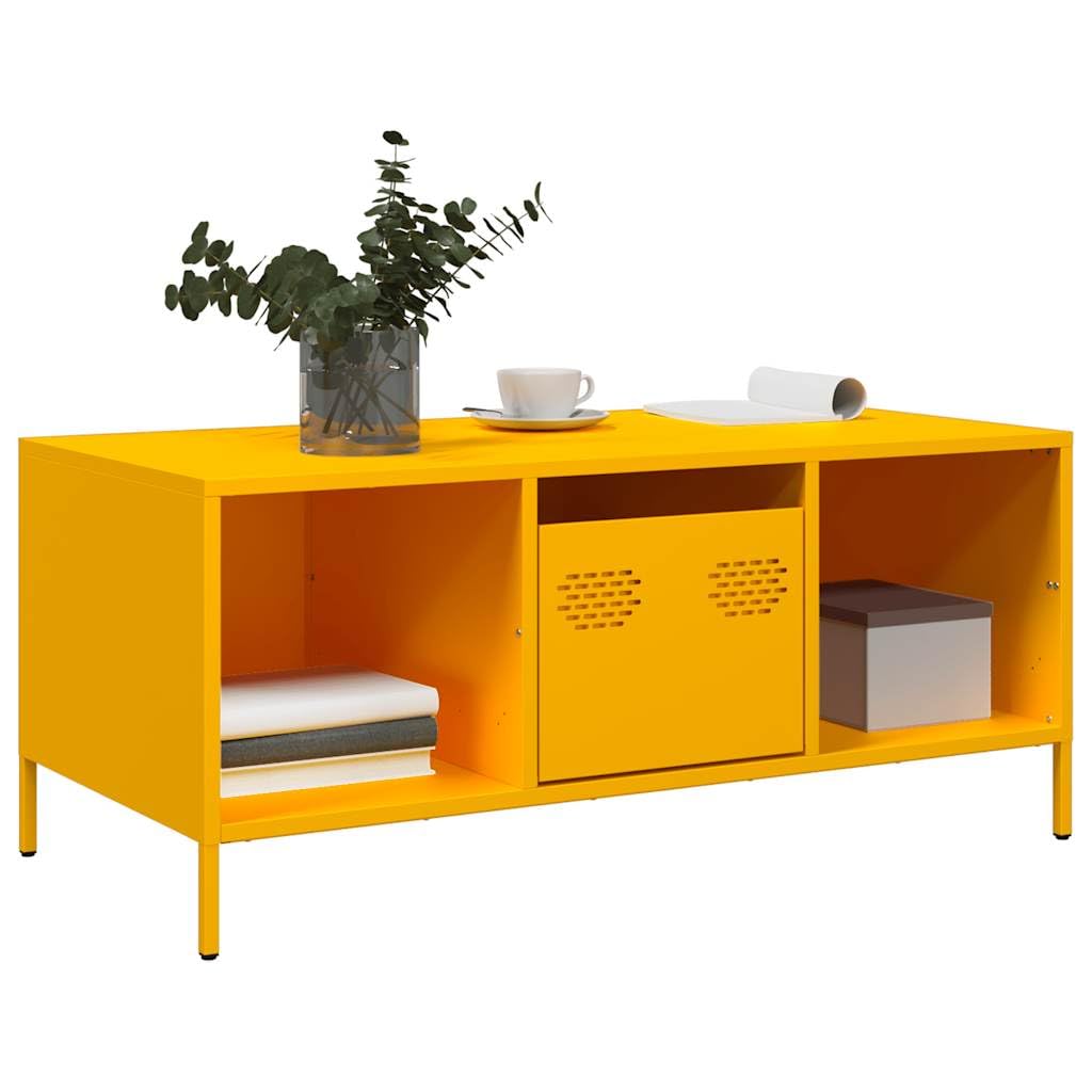 Tavolino da salotto giallo senape, 101,5 x 50 x 43,5 cm, in metallo