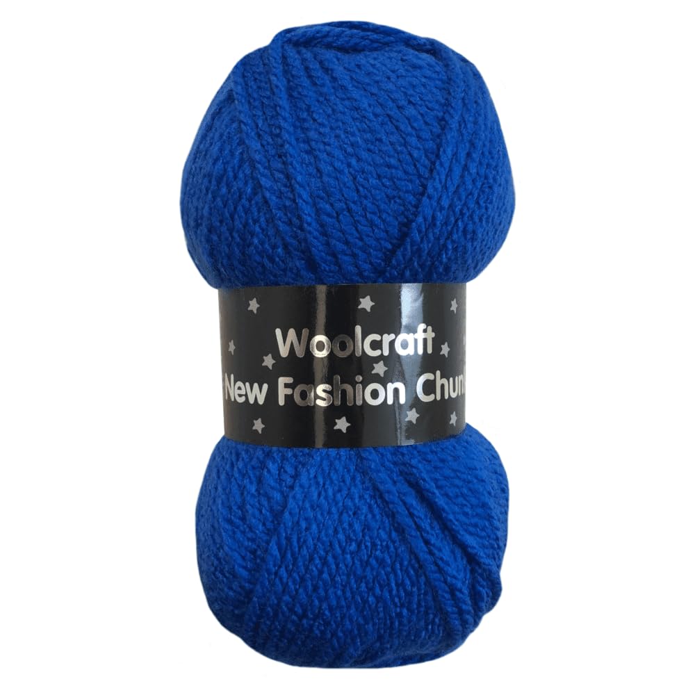 WoolCraft Fashion Chunky Knitting & Crochet Yarn, Great Value Yarn with 27 Colour Combinations in The Range, 100% Acrylic, 150 Metres, 100g Balls, Pack of 15, Royal