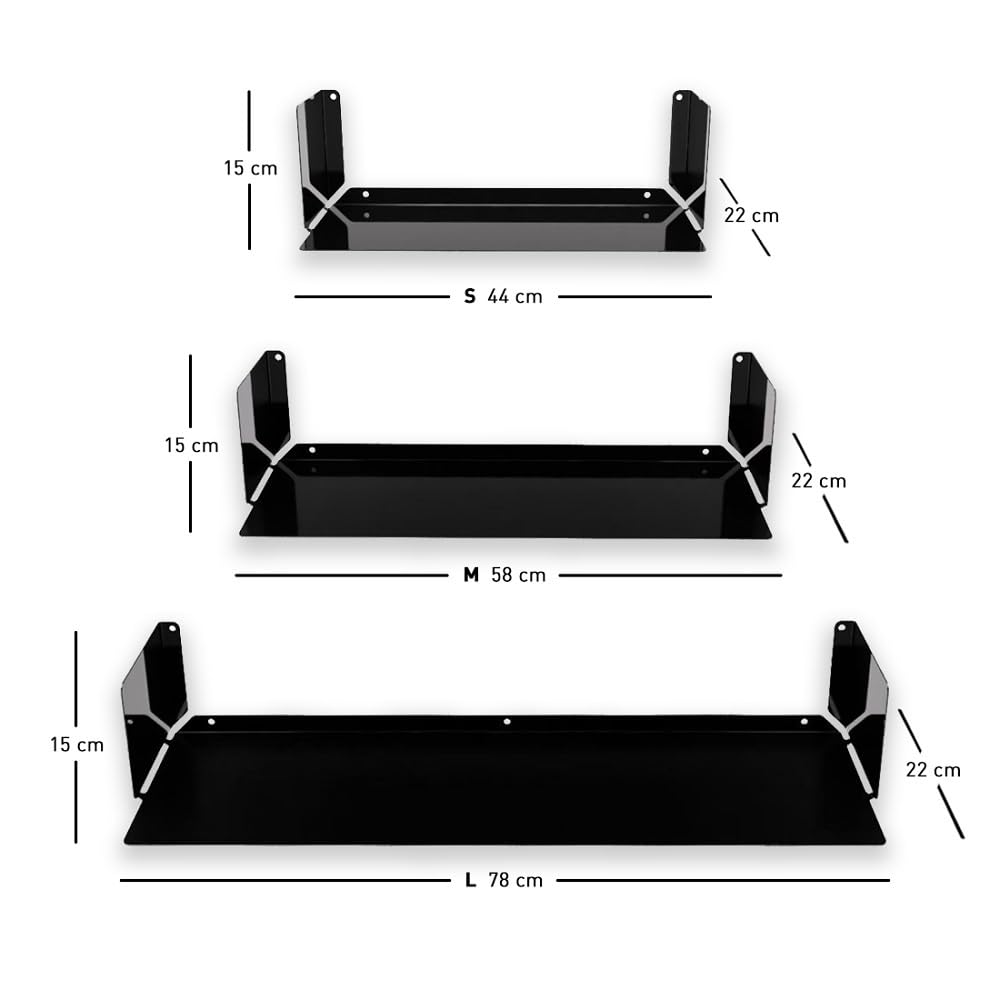 Radius Design Booksbaum Wandregal horizontal, Schweberegal, Schwarz glänzend, für Wohnzimmer, Arbeitszimmer, Badezimmer, Küche, 58 cm