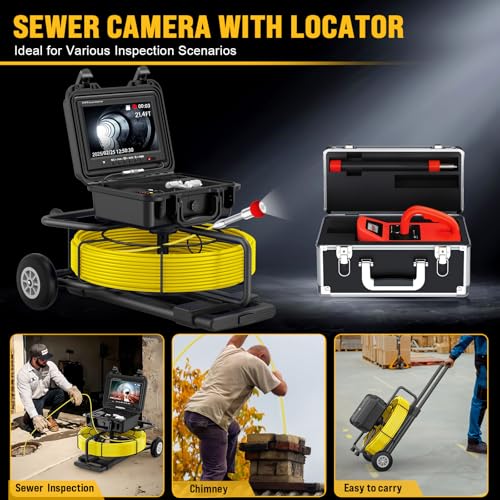 Cámara de Alcantarillado Anysun con Localizador 300ft, Cámara de Inspección Autonivelante con Contador de Distancia, Cable de 7MM con Carro y Ruedas, Monitor HD de 9" con DVR Cámara para Tuberías (Tarjeta de 32GB) miniatura 7