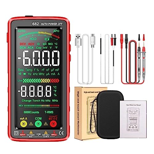 6000 カウントデジタルマルチメータースマートアンチバーン再充電ユニバーサルメーター NCV テスター 5 インチ LCD バックライト付き懐中電灯 簡単操作(682 Red)