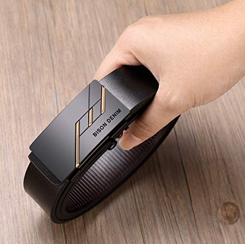 Bison Denim Belt Men Genuine Leather Ratchet Belts Adjustable Slide Dress Belts For Men Automatic Buckle Black Belt For Jeans #TOP6