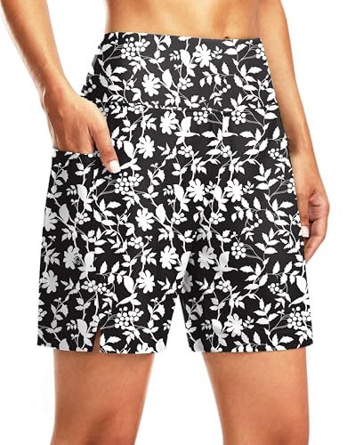 Image of G Gradual Women's 7 inch Long Swim Board Shorts High Waisted Quick Dry Beach Swimming Shorts for Women with Liner Pockets