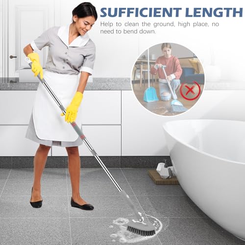 Image of SetSail Tile Tub Scrubber Brush 3-in-1 Shower Scrubber with Adjustable Long Handle Shower Cleaner Brush and 3 Detachable Replacement Brush Heads for Cleaning Bathroom Kitchen Walls Tub Tile,Grey