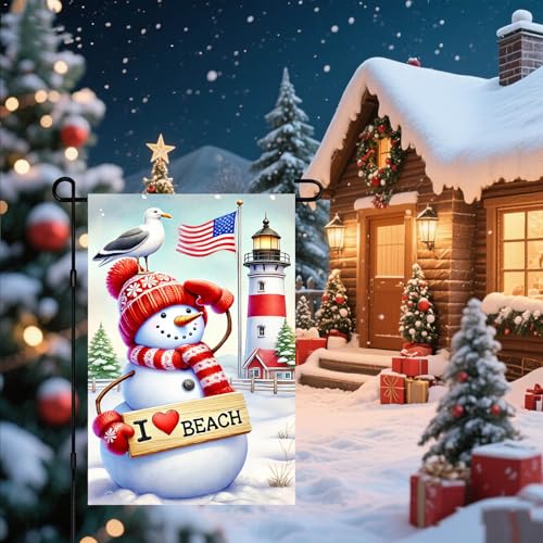 Image of BlissYard Garden Flag Snowman Beach Seagull Winter 12x18 Inch Polyester
