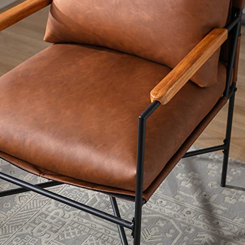 Merax Mid Century Modern Faux Leather Accent Chair With Removable Cousion Corner Armchair For Living Room Bedroom Office, Set Of 1, 3# Brown #TOP5